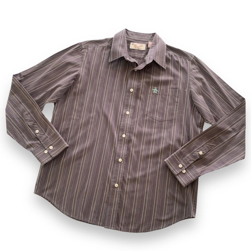 Original Penguin Men’s Striped Long Sleeve Button Down Shirt Size Large